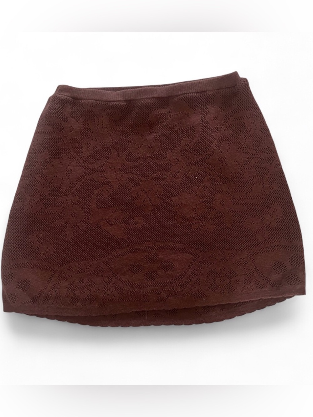Brown Crocheted Floral Knit Mini Skirt